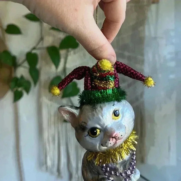5” Festive Cat Christmas Ornament | Glass Holiday Décor - Picture 6 of 9